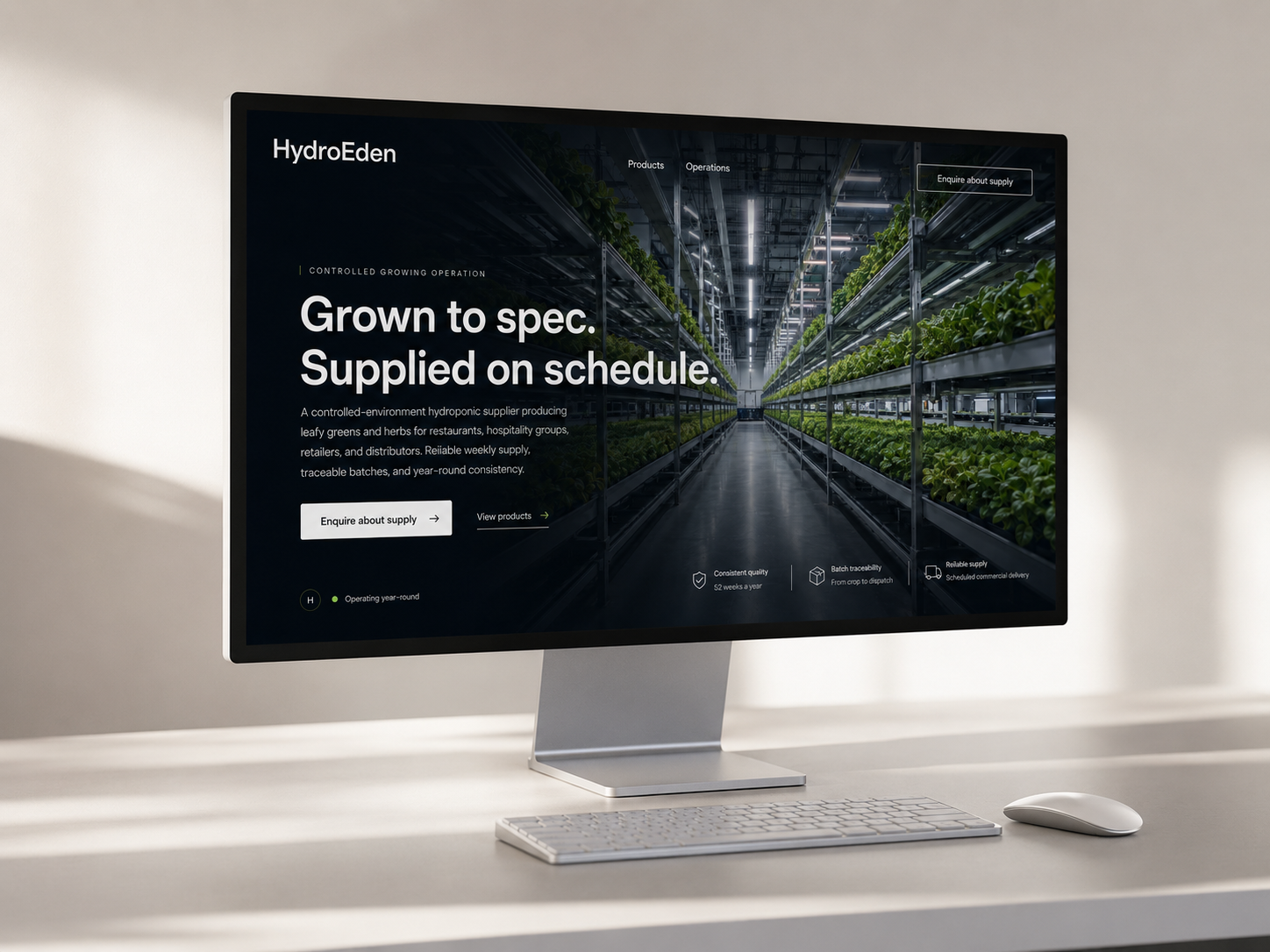 HydroEden website hero mockup.
